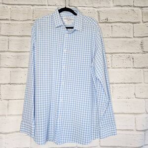 Mizzen+Main Leeward Mens Blue Plaid Trim Fit Collared Button Up Shirt Size 2XL